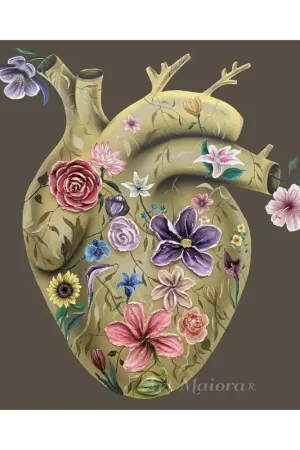 Consegna Rapida Quadro moderno con decori materici su tela "Flowery Heart Gold 2" 100x100