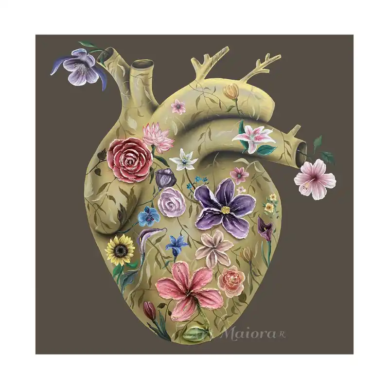 Consegna Rapida Quadro moderno con decori materici su tela "Flowery Heart Gold 2" 100x100