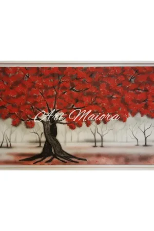 Saldi Quadro con paesaggio dipinto a mano su tela di cotone "Intreccio Rosso" 130x70