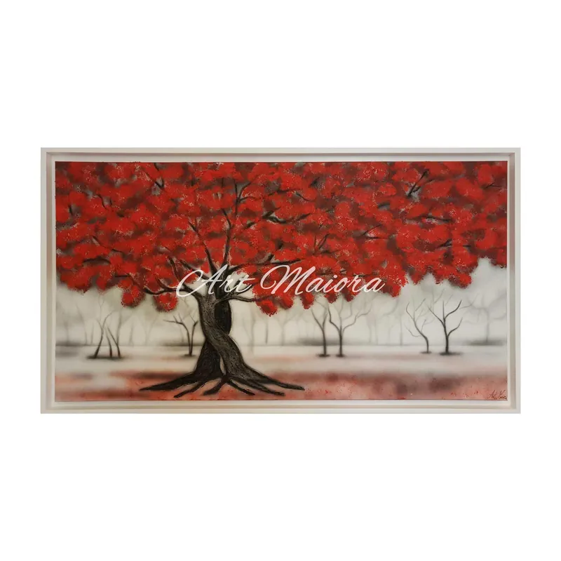 Saldi Quadro con paesaggio dipinto a mano su tela di cotone "Intreccio Rosso" 130x70
