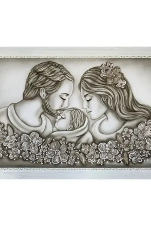 A Buon Prezzo Capezzale con sacra famiglia dipinta a mano su tela "NonTiScordarDiMe" 110x65