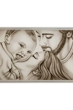Capezzale con sacra famiglia dipinta a mano su tela "Gaia" 110x65 Popolare
