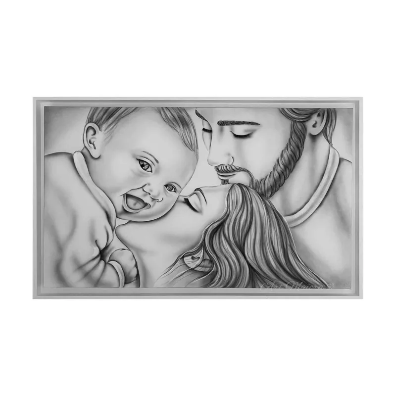 Capezzale con sacra famiglia dipinta a mano su tela "Gaia" 110x65 Promozione