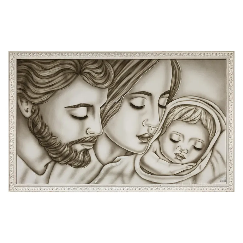 Capezzale con sacra famiglia dipinta a mano su tela in cotone "Tenerezza" 110x65 Bestseller