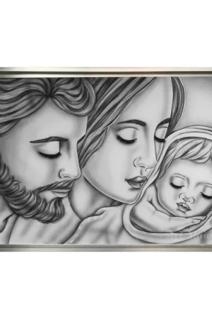Capezzale con sacra famiglia dipinta a mano su tela in cotone "Tenerezza" 110x65 Affare