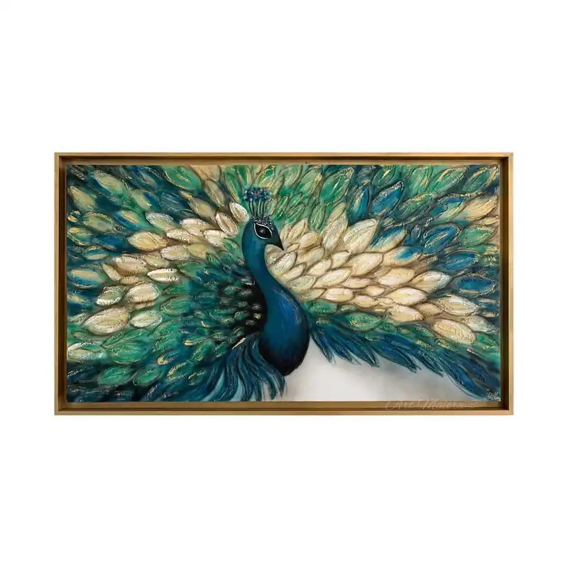 Nuova Collezione Quadro moderno con ritratto di pavone dipinto a mano su tela "Vanity" 130x70