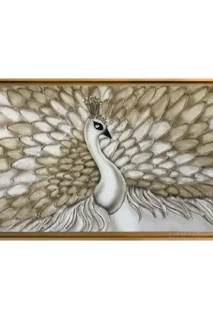 Quadro moderno con ritratto di pavone dipinto a mano su tela "Vanity" 130x70 Compra Online