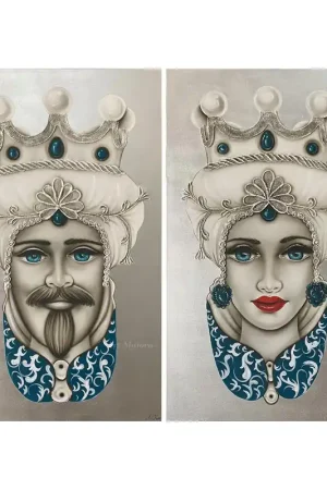 Offerta Set 2 pezzi quadri dipinti a mano su tela "Teste di Moro Crown" 110x65