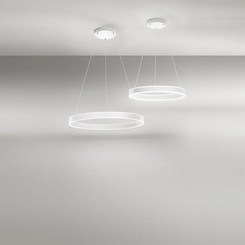Lampada a sospensione grande diffusore rotondo a led e struttura in alluminio - 80W - Lumen 6400 - 3000k-4000k-6000k - IP20 Pagamento Sicuro