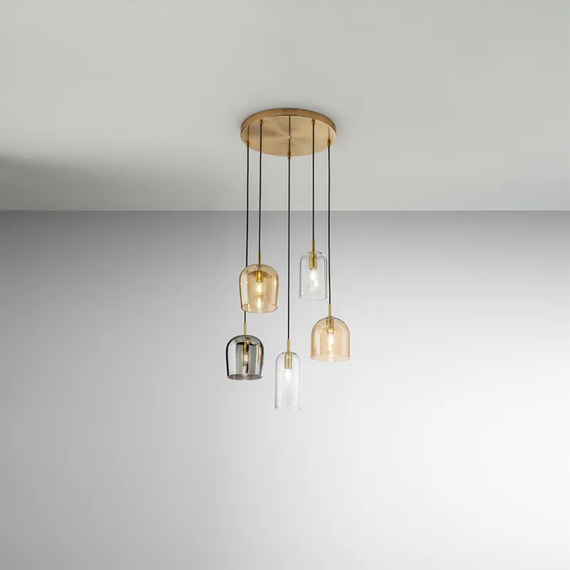 Lampada a sospensione con 5 diffusori in vetro dal design moderno ed elegante - 40W - IP20 Professionale
