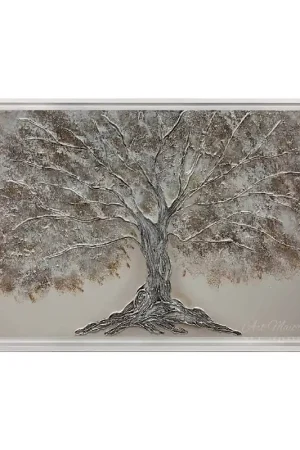 Quadro moderno con natura dipinto su tela "Quercia Bianca" 130x70 Saldi
