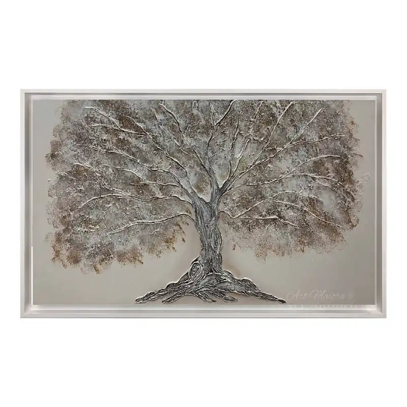 Quadro moderno con natura dipinto su tela "Quercia Bianca" 130x70 Saldi