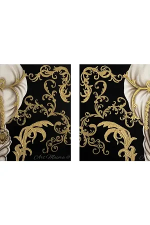 Set 2 pezzi quadri dipinti a mano su tela in cotone "Mori King" 80x80 Offerta Lampo