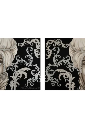 Set 2 pezzi quadri dipinti a mano su tela in cotone "Mori King" 80x80 Miglior Prezzo