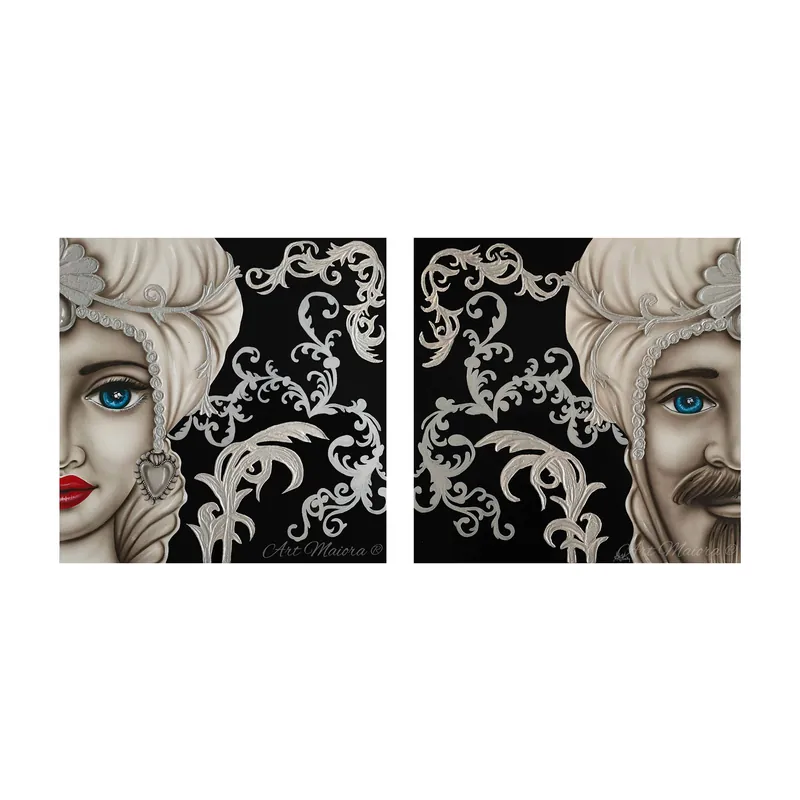 Set 2 pezzi quadri dipinti a mano su tela in cotone "Mori King" 80x80 Miglior Prezzo
