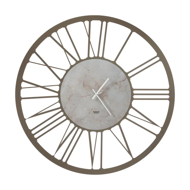 Promo Stagionale Orologio da parete in metallo con numeri romani e finitura marmo design moderno