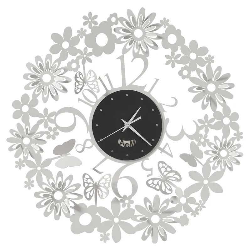 Orologio da muro in metallo con fiori e farfalle dal design moderno ed elegante Reso Gratuito