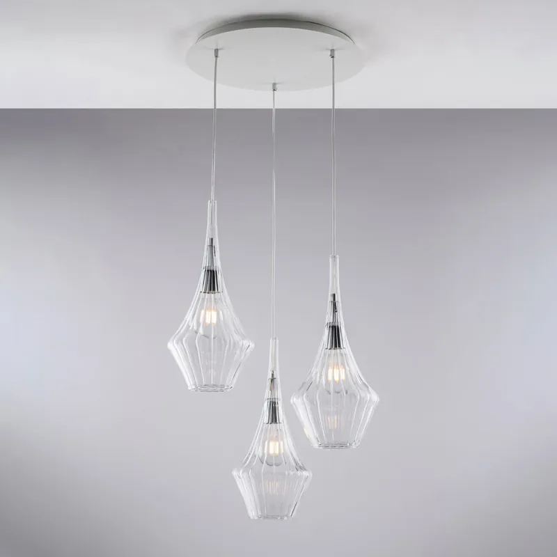 Promo Stagionale Lampada a sospensione con 3 diffusori pendenti in vetro dal design moderno - 55W - IP20