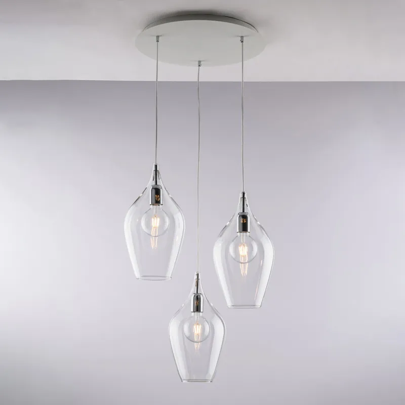 A Buon Prezzo Lampada a sospensione con 3 diffusori pendenti in vetro dal design moderno - 55W - IP20