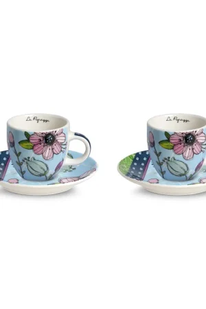 Set 2 pezzi tazzine di caffe con piattino in porcellana dal design moderno Prezzo Scontato