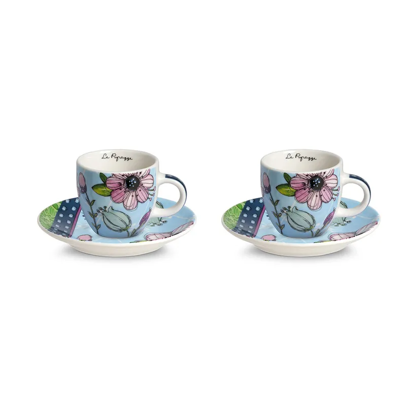 Set 2 pezzi tazzine di caffe con piattino in porcellana dal design moderno Prezzo Scontato