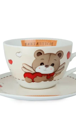 Bomboniera Battesimo - Tazza colazione e piattino con orsacchiotto Promo Stagionale