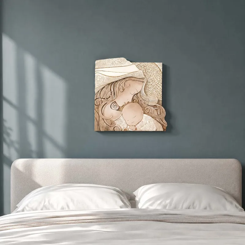 Capezzale maternità quadrato con bassorilievo dipinto a mano retro in legno Compra Oggi Stesso