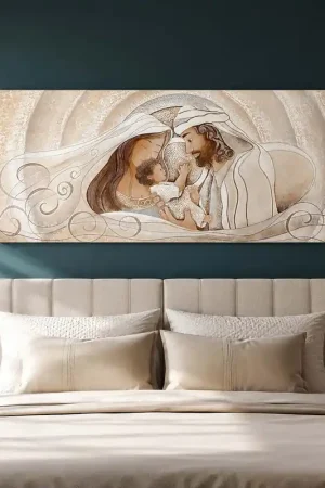 Ultime Pezzi Capezzale sacra famiglia grande con bassorilievo dipinto a mano retro in legno