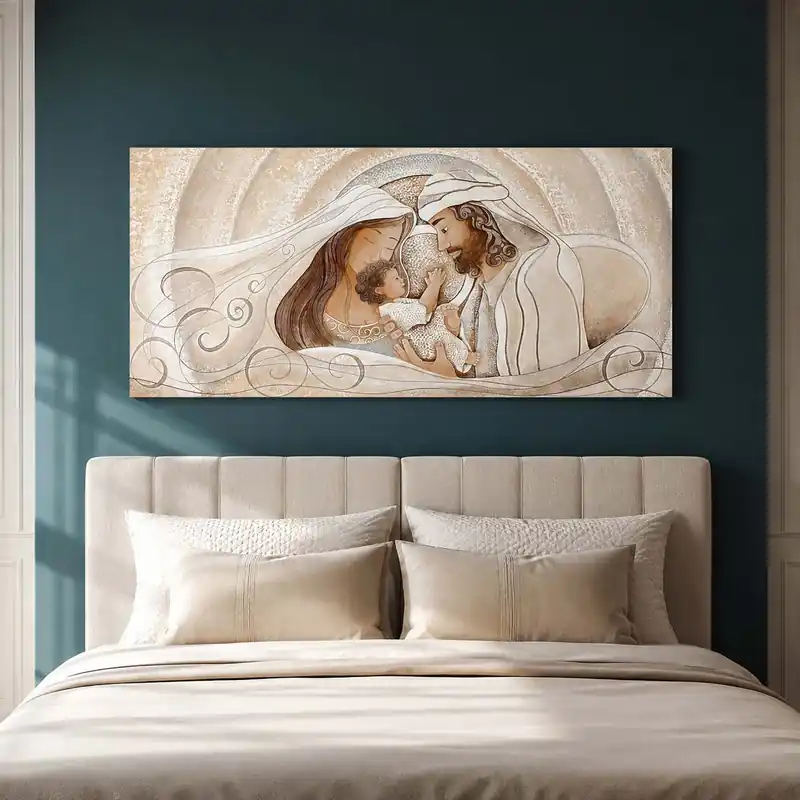 Ultime Pezzi Capezzale sacra famiglia grande con bassorilievo dipinto a mano retro in legno