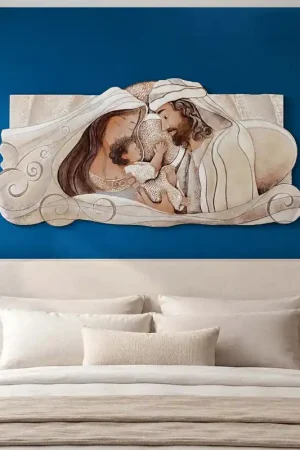 Capezzale moderno di design con sacra famiglia su bassorilievo dipinto a mano Spedizione Espresso