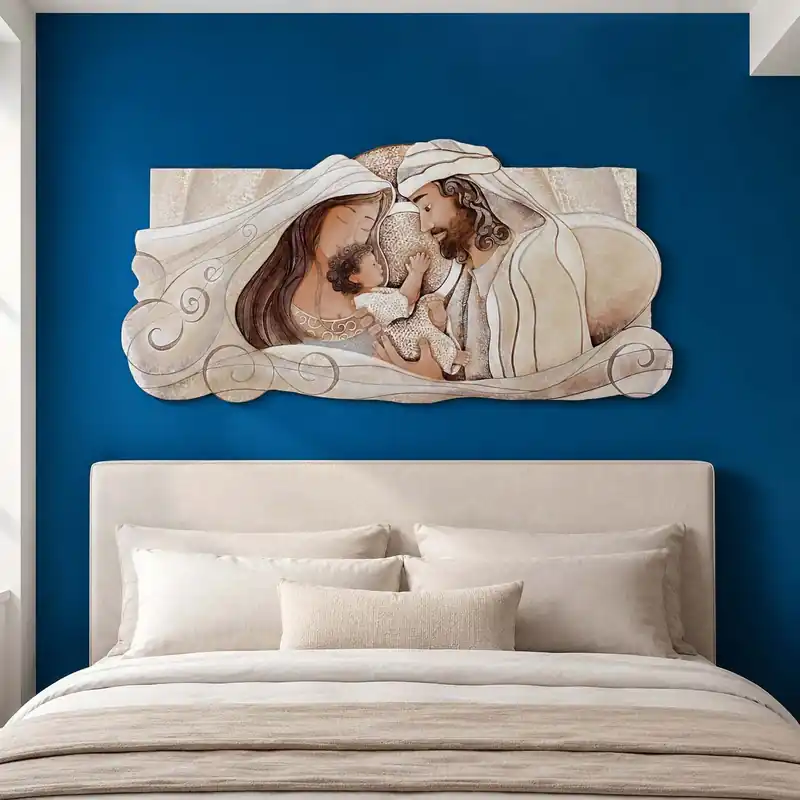 Capezzale moderno di design con sacra famiglia su bassorilievo dipinto a mano Spedizione Espresso
