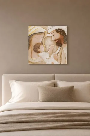 Capezzale quadrato sacra famiglia con bassorilievo dipinto a mano retro in legno Nuovo Arrivo
