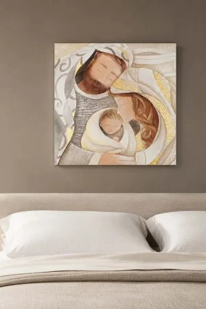 Capezzale Sacra Famiglia quadrato in bassorilievo dipinto a mano retro in legno Scelto Dai Clienti