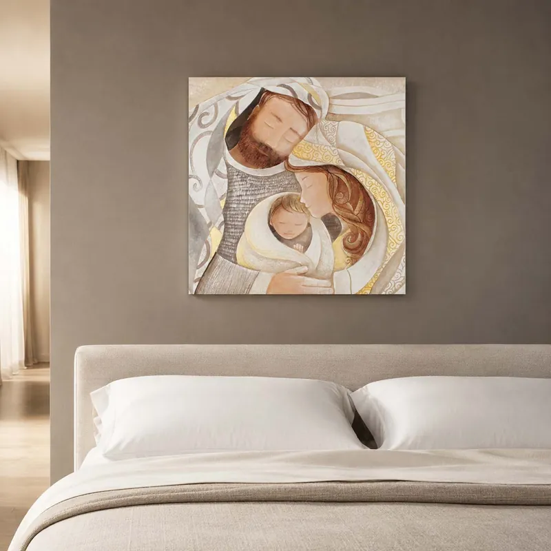 Capezzale Sacra Famiglia quadrato in bassorilievo dipinto a mano retro in legno Scelto Dai Clienti