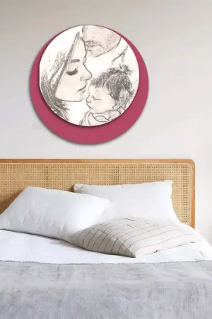 Capezzale rotondo dal design moderno in legno con stampa sacra famiglia A Buon Prezzo