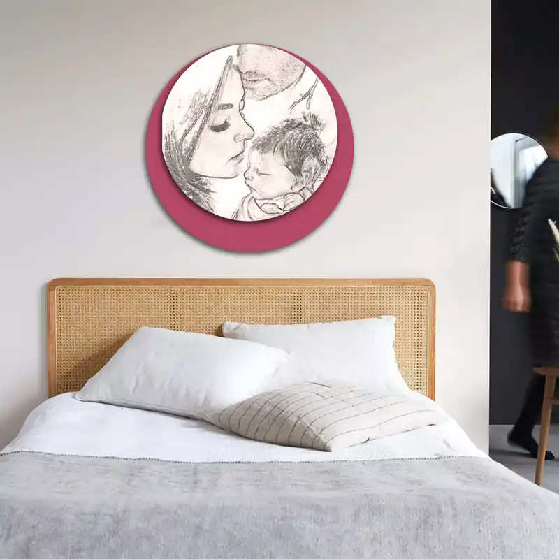 Capezzale rotondo dal design moderno in legno con stampa sacra famiglia A Buon Prezzo