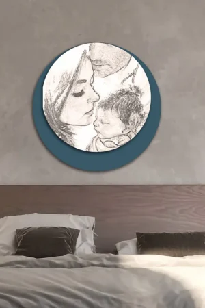 Capezzale rotondo dal design moderno in legno con stampa sacra famiglia Super Prezzo