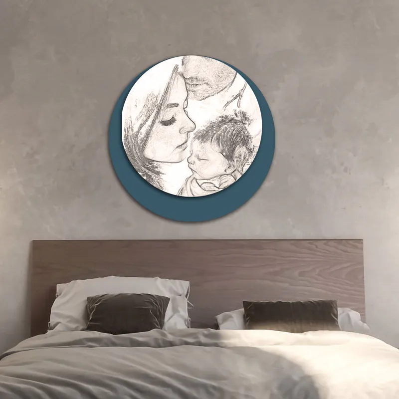 Capezzale rotondo dal design moderno in legno con stampa sacra famiglia Super Prezzo