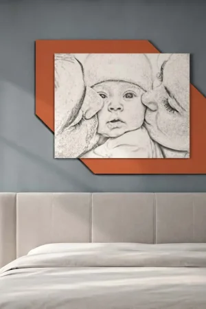 Capezzale moderno in legno con stampa della sacra famiglia Nuova Collezione