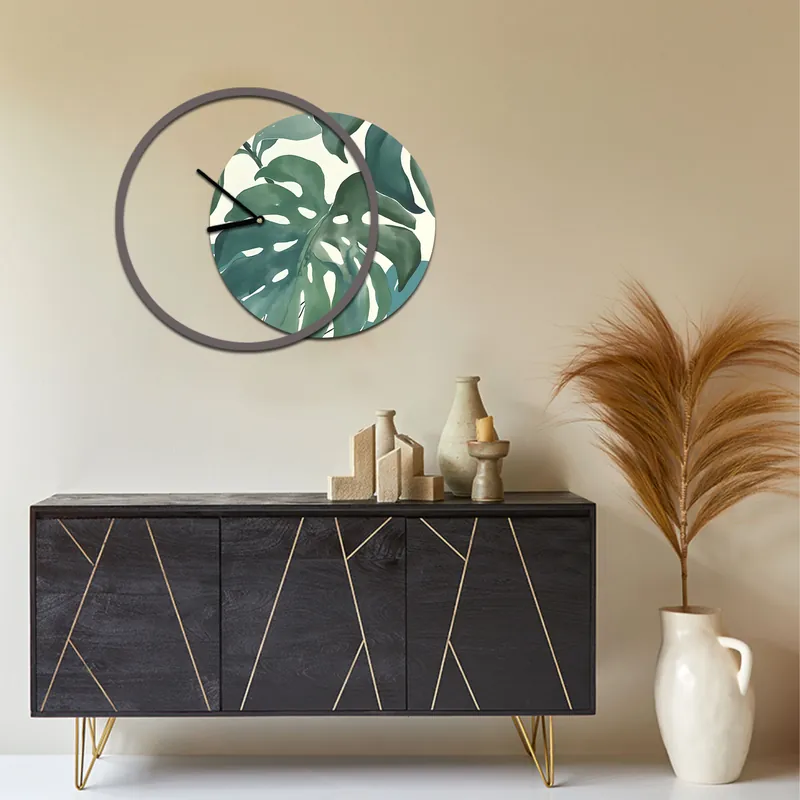 Orologio da parete rotondo in legno dal design moderno con stampa applicata Promozione Esclusiva
