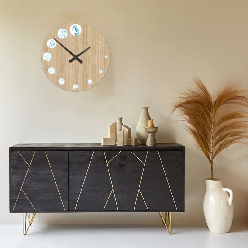 Spedizione Espresso Orologio da parete rotondo in legno con decori marini
