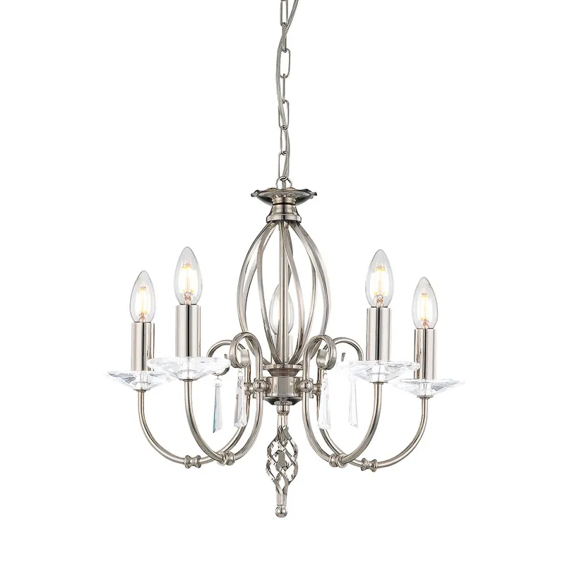 Subito Disponibile Lampadario classico regolabile in altezza con cinque braccia in acciaio - 60W - IP20