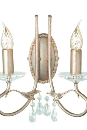 Applique a 2 luci classica in acciaio e pendenti in cristallo senza paralume - 60W - IP20 Ordina Subito