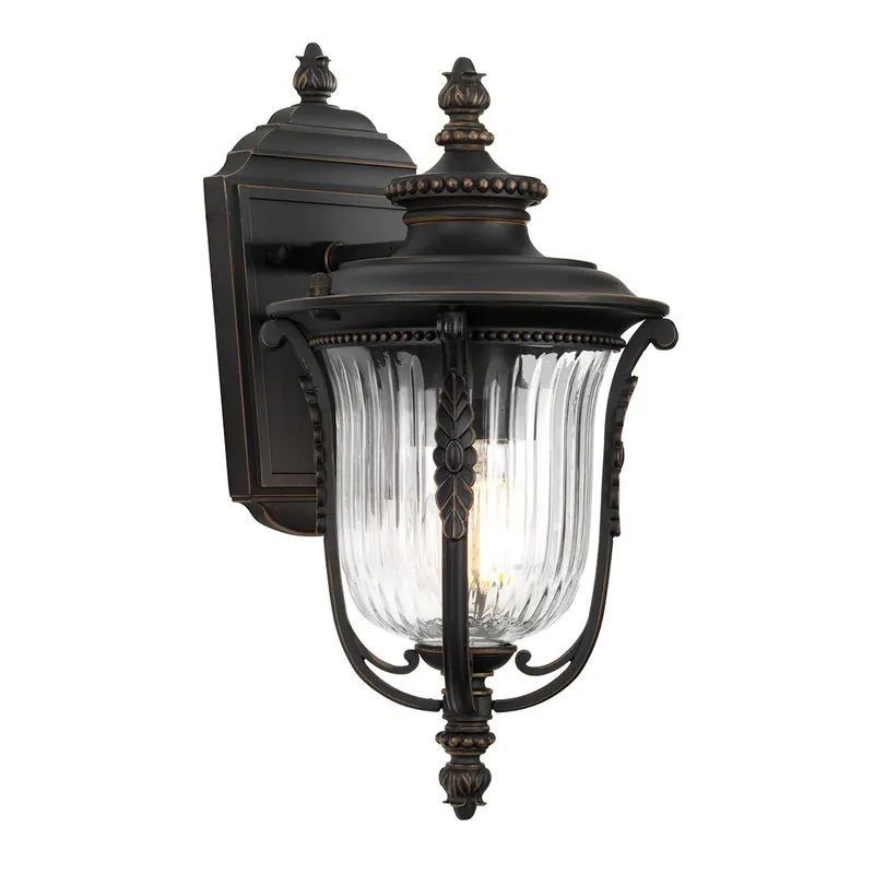 Compra Online Lanterna da parete piccola per esterni rustica in acciaio con diffusore in vetro - 100W - IP44