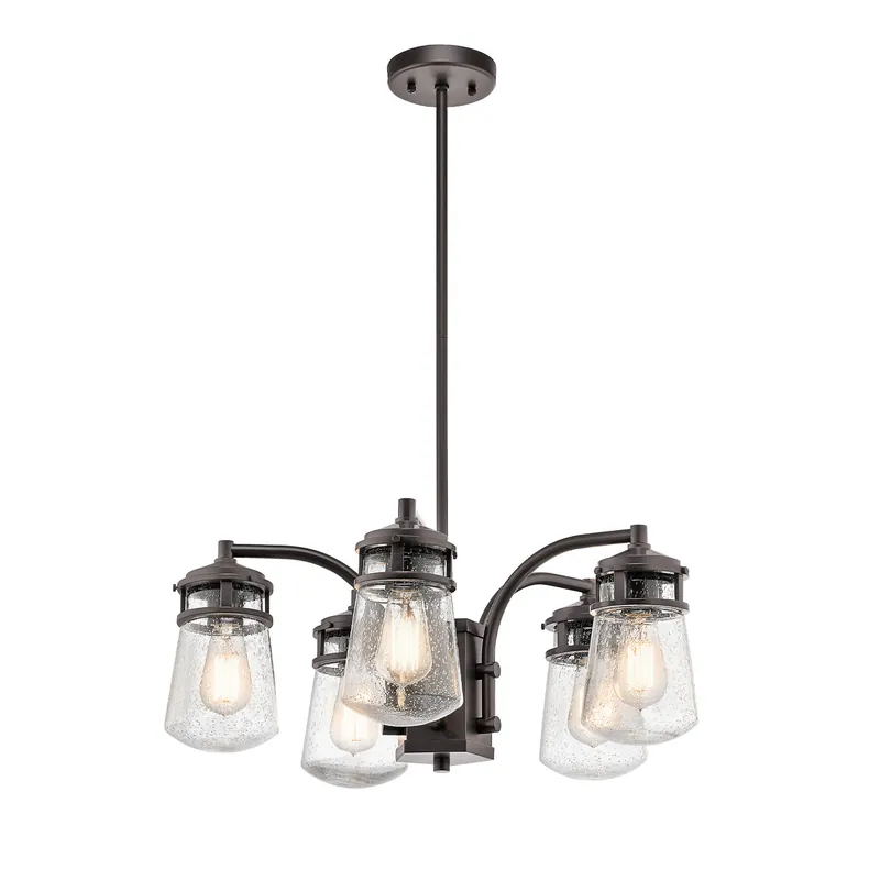Lampadario da esterno a 5 diffusori in vetro con struttura in alluminio rustica - 75W - IP44 Promozione Esclusiva