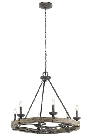 Acquista Ora Lampadario stile rustico a 6 luci in metallo e impiallacciatura in legno - 60W - IP20