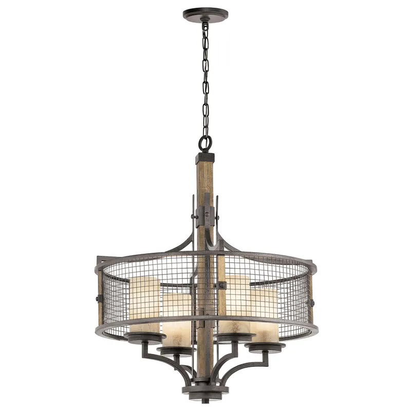 Lampadario design rustico con struttura in metallo e 4 diffusori in vetro - 100W - IP20 Must-Have