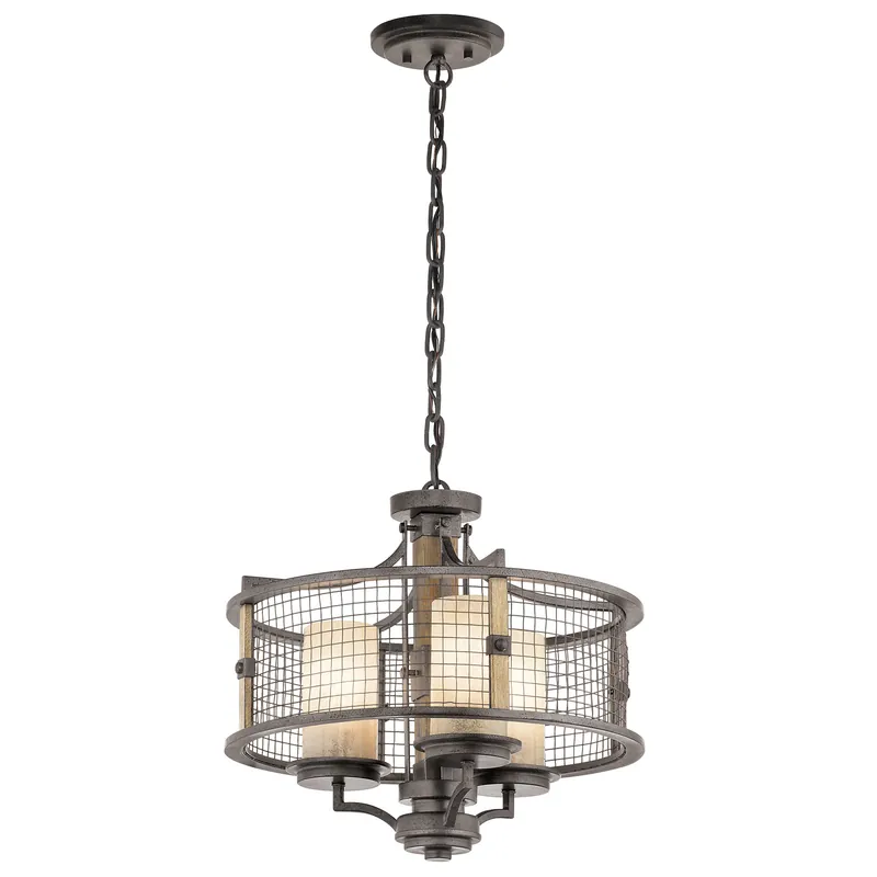 Promozione Esclusiva Lampadario con struttura in metallo design rustico e 3 diffusori in vetro - 60W - IP20