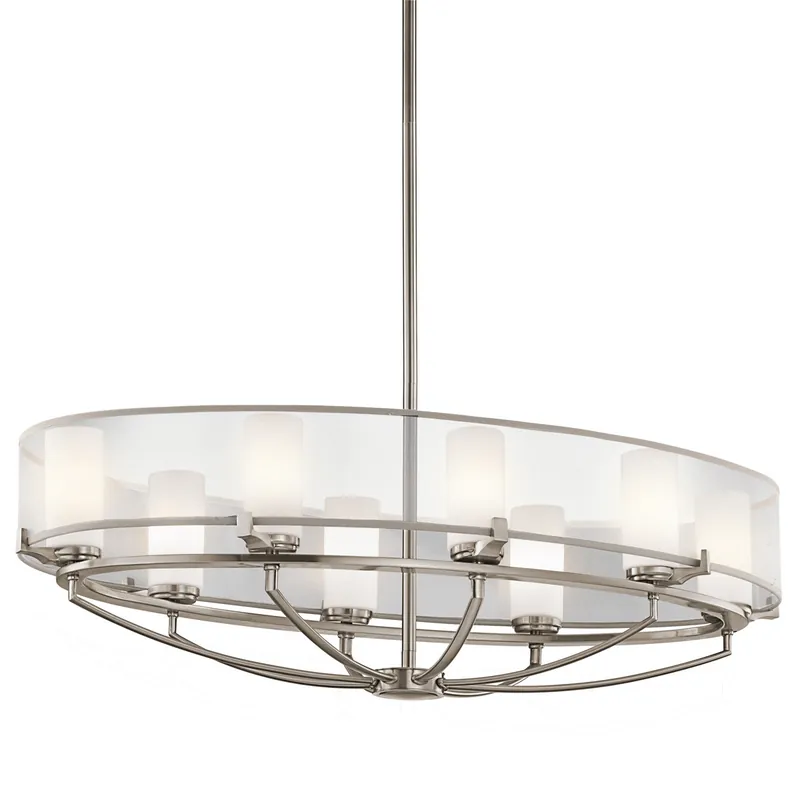 Prezzo Basso Lampadario ovale a 8 luci con diffusore in vetro e organza dal design moderno - 3W - IP20