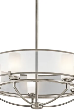 A Buon Prezzo Lampadario rotondo a 5 luci con diffusore in vetro e organza dal design moderno - 3W - IP20